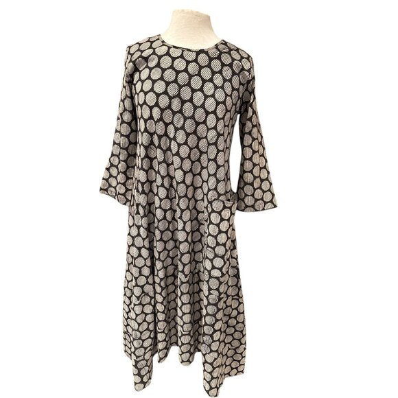 Yaza Dresses & Skirts - Yaza Womens Polka Dot Patterned Dress With 3/4 Sleeves & Pockets Black/White L